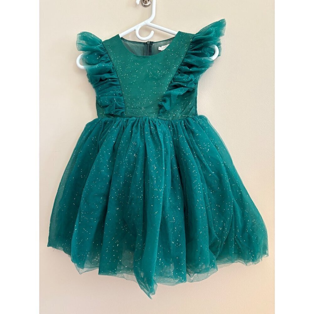 Trish Scully Girls Green Glitter Emerald Party Holiday Photoshoot Dress Size 6 - Picture 3 of 12